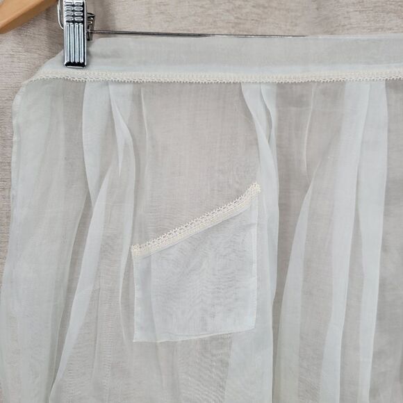 Vintage 60s Sheer Pale Blue Hostess Waist Apron with White Lace and Pocket - Picture 9 of 11